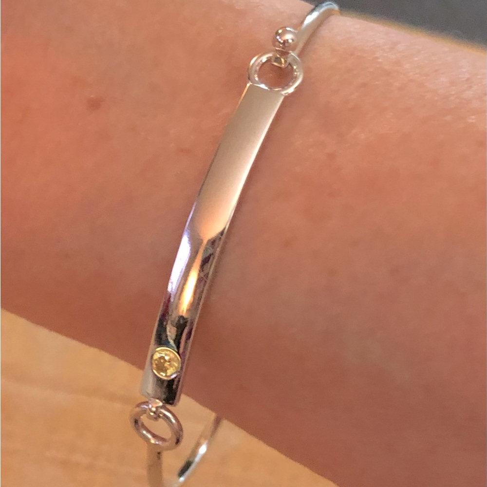 925 Sterling Silver Bangle,Citrine Accent 7” bracelet. NEW!Handmade